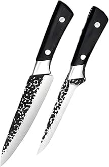 Hand Forged Stainless Steel Japanese Slicing Knife Boning Fillet Knife Butcher Knife Deboning Knife for Meat with Abs Handle (Set of 2), Black
