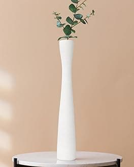 White Ceramic Flower Vase 16.5 Inch Tall Slender Flower Vases, Handmade Vase Modern Minimalist Style Decor for Living Room, Home, Office, Centerpiece,Table and Wedding Party