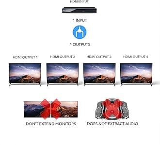 OREI 1 in 4 Out HDMI Splitter, 4K @ 60Hz 2.0 HDMI Splitter 2 Ports with Full Ultra HDCP 2.2, 18 Gbps & 3D Supports EDID Control