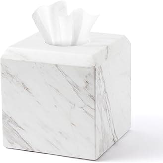 WORHE Tissue Box Cover Italy Natural Marble Heavy Duty Square Facial Toilet Paper Holder for Bathroom Living Room Bedroom Dresser Vanity Kitchen Minimalistic Office Home Decor Jazz White (WH014)