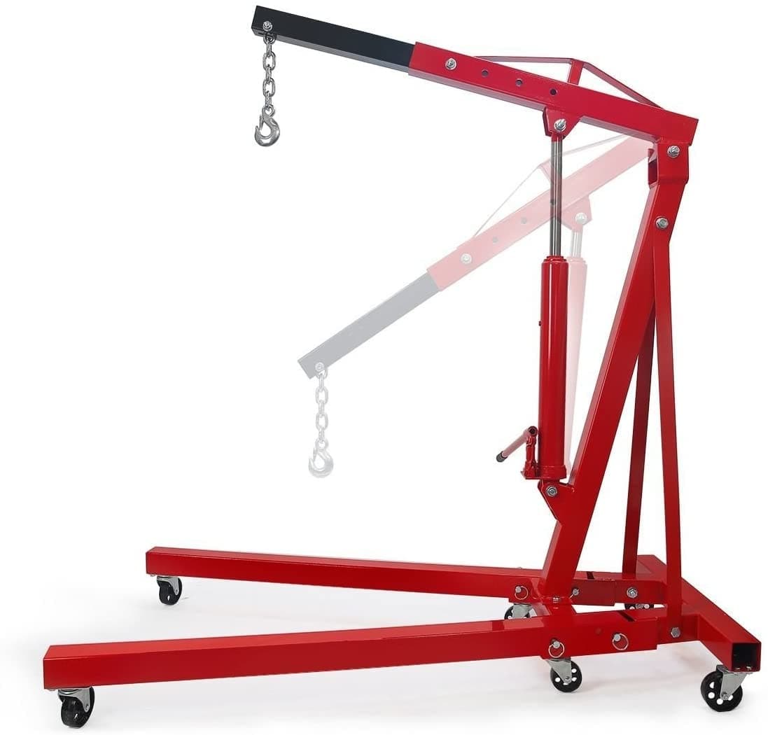 2 Ton Engine Hoist Stand Cherry Picker Ship Crane Folding Lift Garage Workshop Auto Repair Foldable Stand, Red