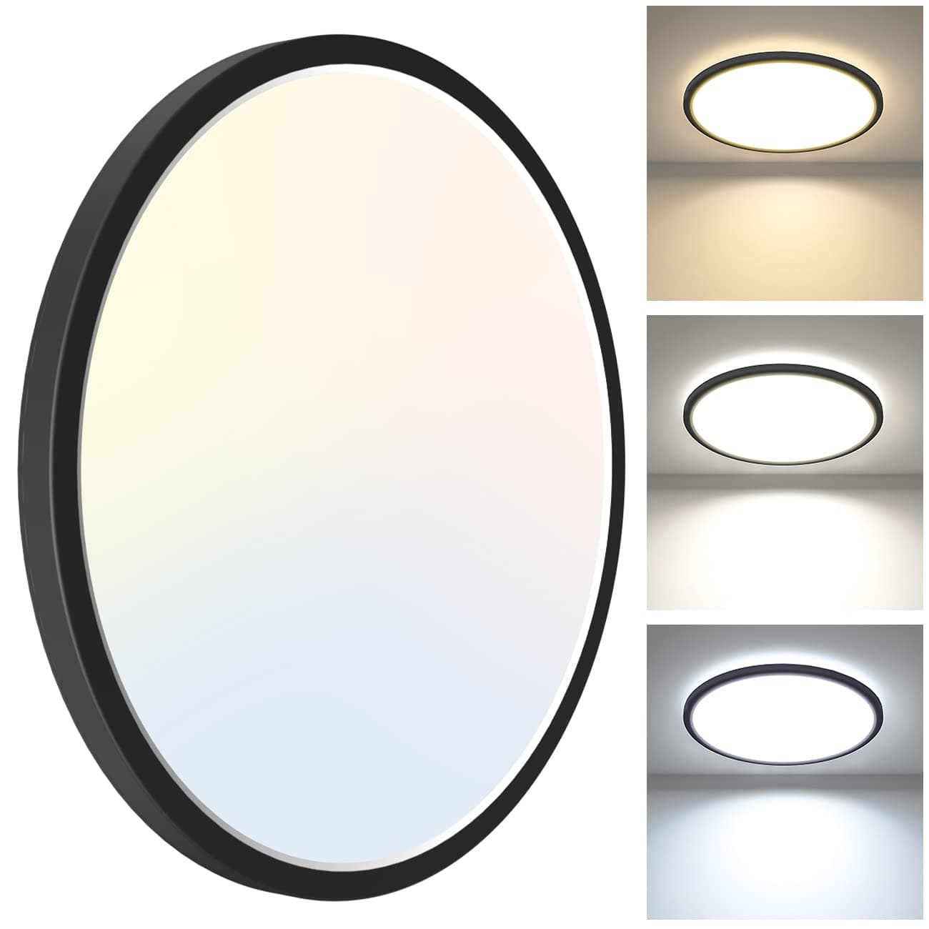 zemty 1Pack 12 Inch LED Ceiling Light Flush Mount, 28W 3200lm Super Slim Flush Mount Ceiling Light Fixtures, 3000K/4500K/6000K Selectable Ceiling Lamp for Bedroom Bathroom Kitchen Living Room (Black)