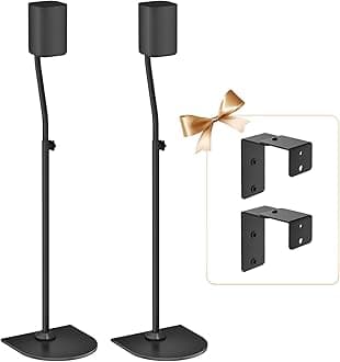 Height Adjustable Speaker Stand Pair Extend 33" to 42" with Wall Mount for Samsung, Vizio, Bose, LG, Roku Rear Speakers and More Surround Sound Speaker Stands Up to 5Lbs with Key Hole&Thread Hole