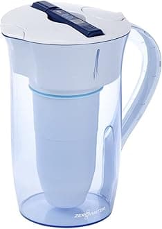 ZeroWater 10-Cup Round 5-Stage Water Filter Pitcher Dispenser with 5-Stage 0 TDS Zero Water Filter – IAPMO Certified to Reduce Metals, Chlorine, Lead, Chromium, and Forever Chemicals PFOA/PFOS