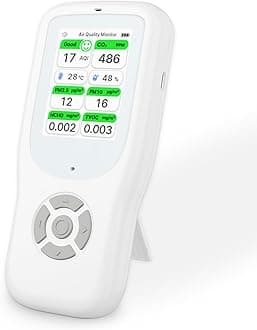 11-in-1 Air Quality Monitor - Portable Indoor Air Quality Detector with Stand, Real-Time Test for AQI, CO2, PM2.5, PM1.0, PM10, TVOC, HCHO, Particles, Temperature & Humidity with Aler (White-White)
