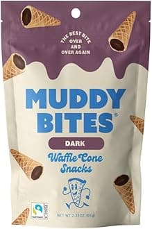 Muddy Bites - Dark Chocolate - Waffle Cone Snack Bite Sized Filled Cone Bites for Snack or Dessert Made with Cane Sugar, Kosher, Fair Trade Certified