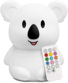 LumiPets Keith the Koala Squishy Night Light for Kids | Silicone Lamp with Tap & Remote Control | Rechargeable, 9 Color Changing Animal Night Light for Boys & Girls | Portable Nightlight With USB Cord