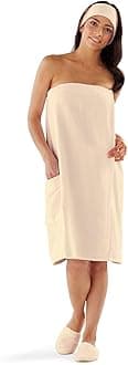 Boca Terry Womens Spa Wrap - 100% Cotton Spa, Shower, Bath and Gym Towel w Snaps, Towel Wrap for Women, Ecru, XXL