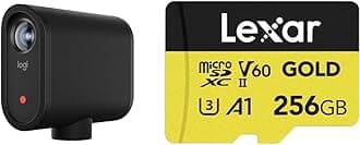 Logitech for Creators Mevo Start, Wireless Live Streaming Camera, Black and Lexar 256GB Professional Gold Micro SD Card