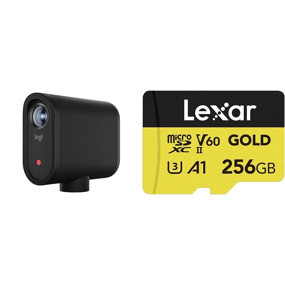 Logitech for Creators Mevo Start, Wireless Live Streaming Camera, Black and Lexar 256GB Professional Gold Micro SD Card
