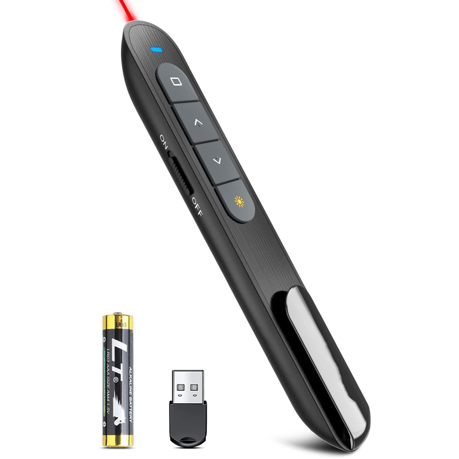 Wireless Presenter Remote Pen Clicker - RF 2.4GHz Presentation PowerPoint Pointer PPT Clicker USB Remote Control Slideshow Advancer Clicker for Mac Laptop PC Computer Keynote with Red Light Lase