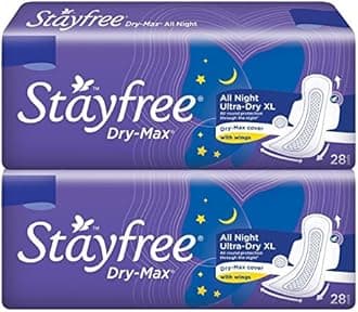 StayfreeDry Max All Night XL Sanitary Napkins with Wings, Extra Large (56 Count)