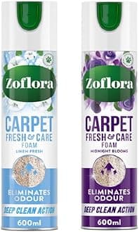 Carpet Care Foam (2 x 600ml), Linen Fresh & Midnight Blooms, Odor Eliminator for Carpets & Upholstery, Deep Cleaner For Rugs, Deodorize with Long-Lasting Fragrance, Pack of 2
