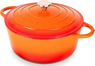 nuovvaCast Iron Dutch Oven with Lid – Non-Stick Ovenproof Enamelled Casserole Pot – Sturdy Dutch Oven Cookware – Orange, 3.1-Quart, 22cm –