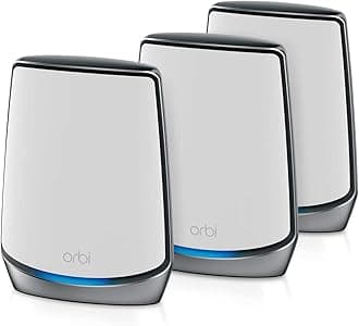 Netgear Orbi Whole Home Tri-Band Mesh WiFi 6 System (RBK853) Router with 2 Satellite Extenders, Coverage up to 7,500 sq. ft. and 60+ Devices, 11AX Mesh AX6000 WiFi (Up to 6Gbps)