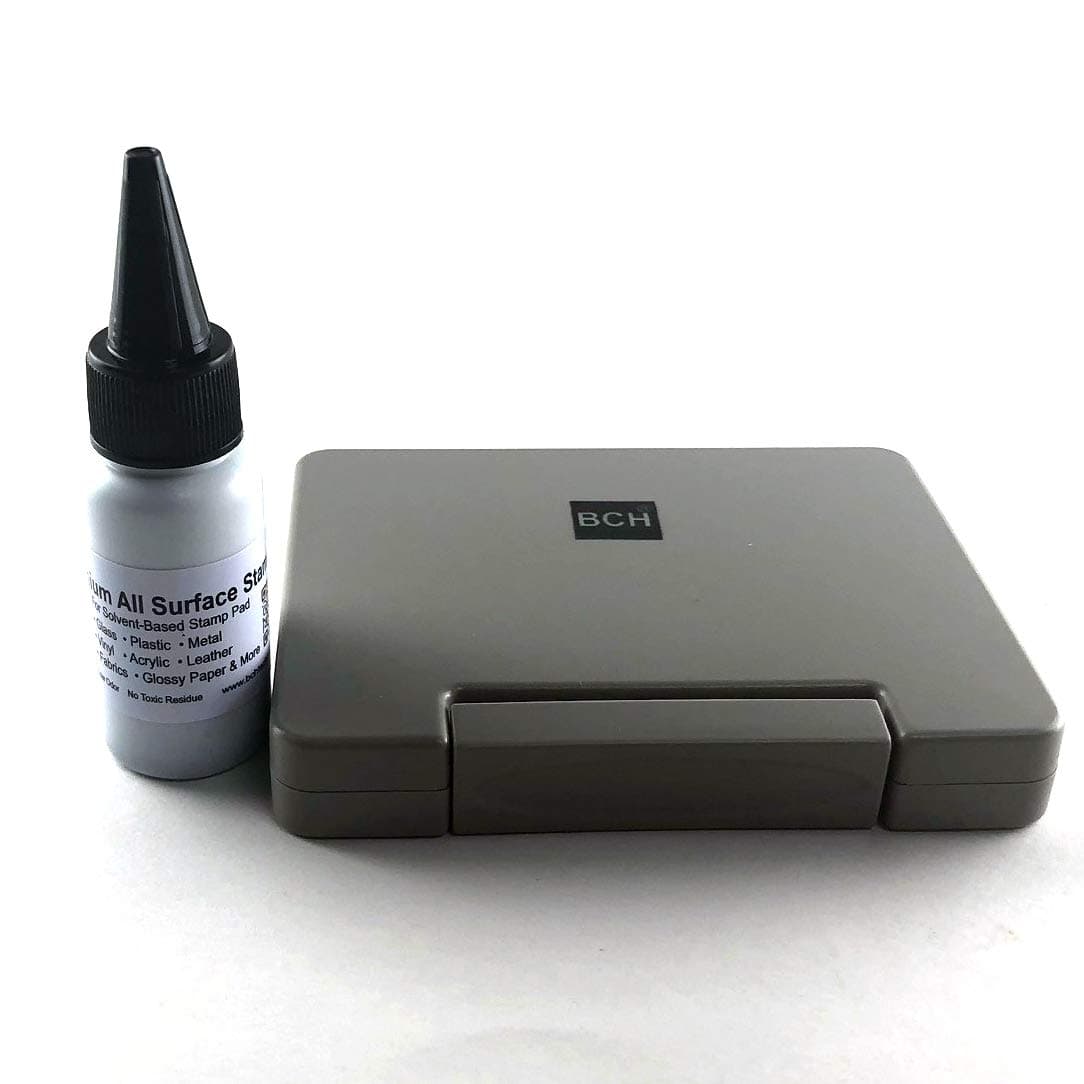 BCH All-Surface Stamp Ink Combo – Fast-Drying Black Ink & Refillable Pad for Glass, Metal, Vinyl, Plastic, Leather, Acrylic, Ceramics & More – Waterproof, Smudge-Free, Long-Lasting Impressions