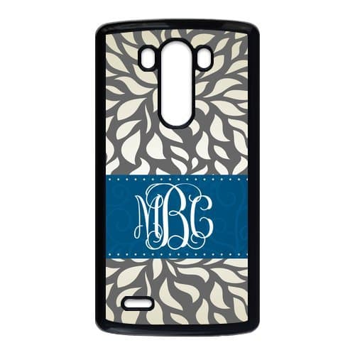 Gray Retro Pattern & Navy Ribbon Monogram Initials Or Name Personalized Custom Best Plastic Case for LG G3 ,Black or White for Choice Wireless Phone Accessory
