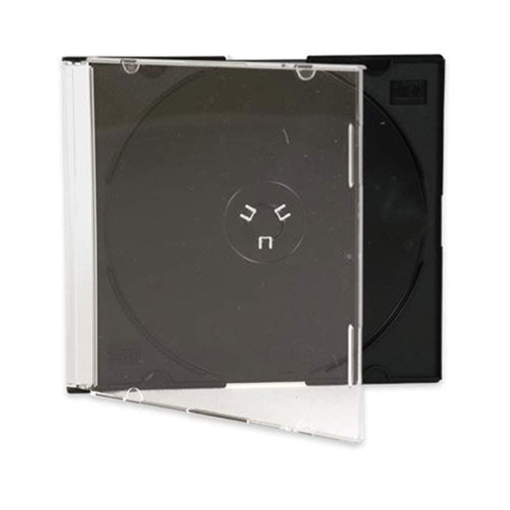 Maxtek Ultra Thin 5.2mm Slim Clear CD Jewel Case with Built in Black Tray, 100 Pack.