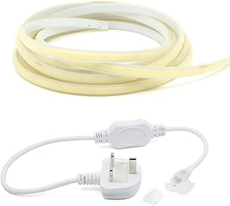 G.W.S® 40M Neutral White 4000K AC 220V-240V Seamless LED COB Strip Light with Standard UK Plug, IP65 Waterproof, Cuttable Every 50CM [Energy Class F]