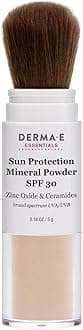 DERMA E Mineral Sunscreen for Face, SPF 30 Brush On Sun Protection Mineral Powder Sunscreen, 0.16 Oz, Mattifying Zinc Oxide & Ceramides, Sets Makeup, Controls Oil, Translucent Finish, All Skin Tones