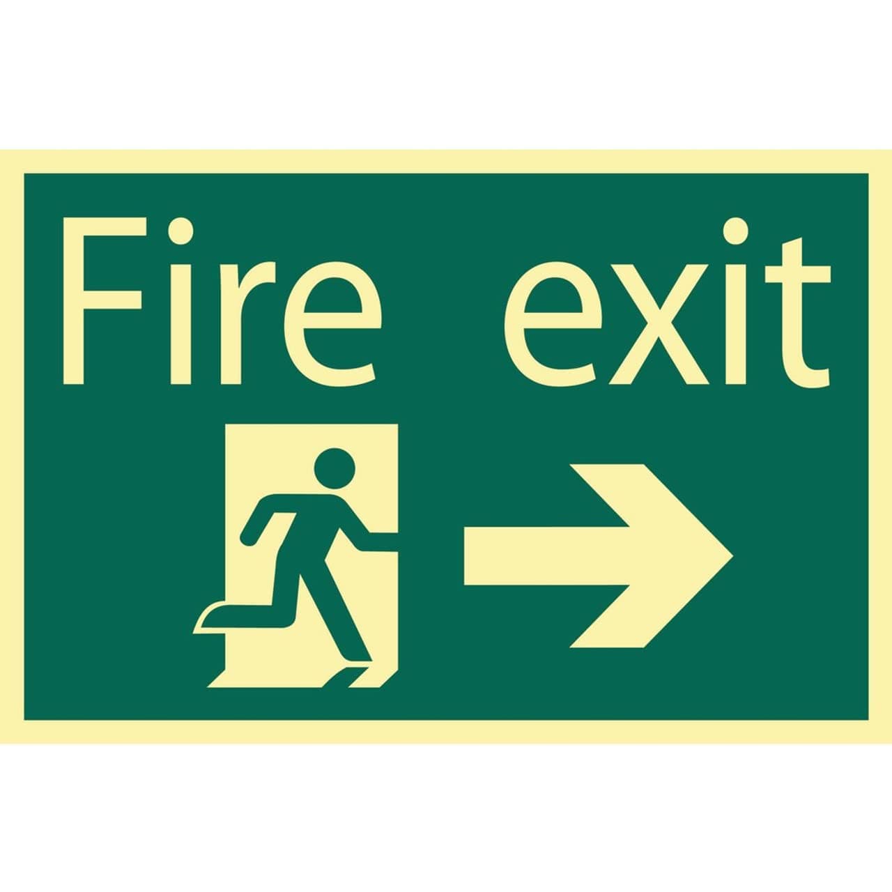 D 72662 Glow in The Dark 'Fire Exit Arrow Right' Safety Sign