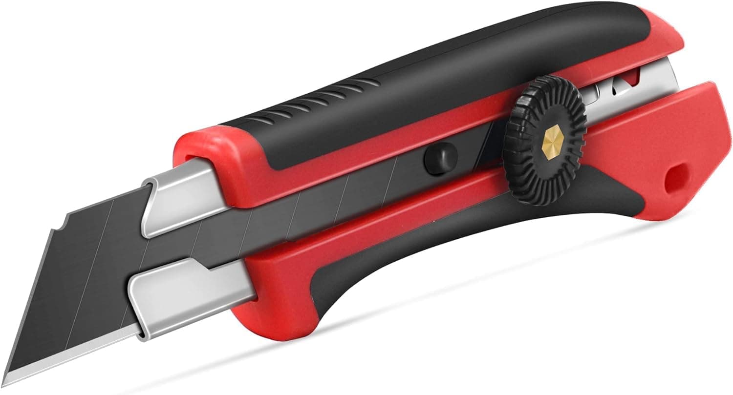 25mm Extra Heavy-Duty Utility Knife, Multi-Purpose Snap-off Box Cutter, Ratchet-lock Mechanism, Reinforced Fiberglass Handle HT0250-KN