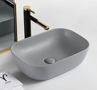 Ceramic Countertop Wash Basin | Designer Table Top Bathroom Basin Sink | Vessel Sink Wash Basin Over Counter for Bathroom, Hotel, Home Living Room (18x13x5.5 Inch) (Matte Grey)