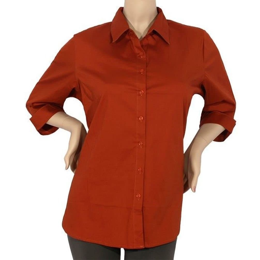 Mememall Fashion Plus 3/4 Slv Button Down Solid Collar Work Office Woven Shirts Skinny