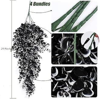 RECUTMS 4 Pcs Artificial Flowers Eucalyptus Leaves Plants Faux for Indoor OutsideWall Garden (Black White)