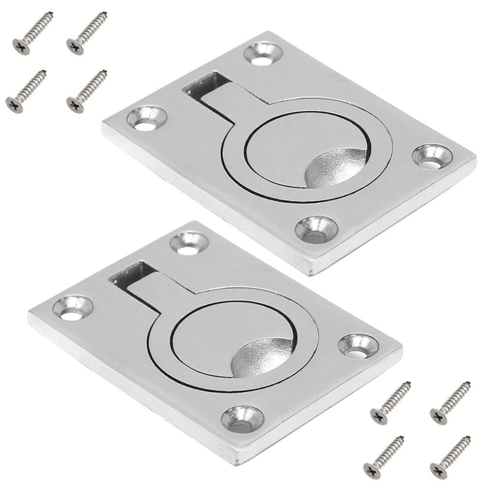 2pcs Flush Ring Pull Handles Stainless Steel Boat Hatch Latch Cabinet Flush Mount Lifting Ring Pull Handle with 8pcs Mount Screws