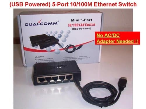 Mini 5-Port 10/100 Ethernet LAN Switch (USB Powered, Package May Vary)