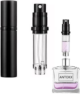 ANTOKX Travel Perfume Refillable Bottle Atomiser - 5ML Perfume Atomiser, Pocket Perfume Dispenser, Scent Pump Case, Leakproof Portable Perfume Sprayer for Women and Men (Black)