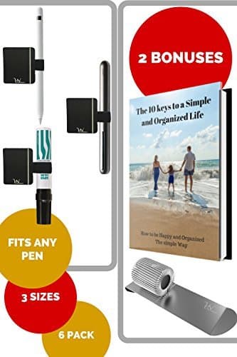 Pen Loop Holders for Notebook - 6 Elastic Adhesive Pen & Stylus Holders for Ipad , Clipboard , Planner , Calendar & Journals like Leuchtturm , Rhodia & Levenger . Bonus : Pen Holder Clip & Ebook