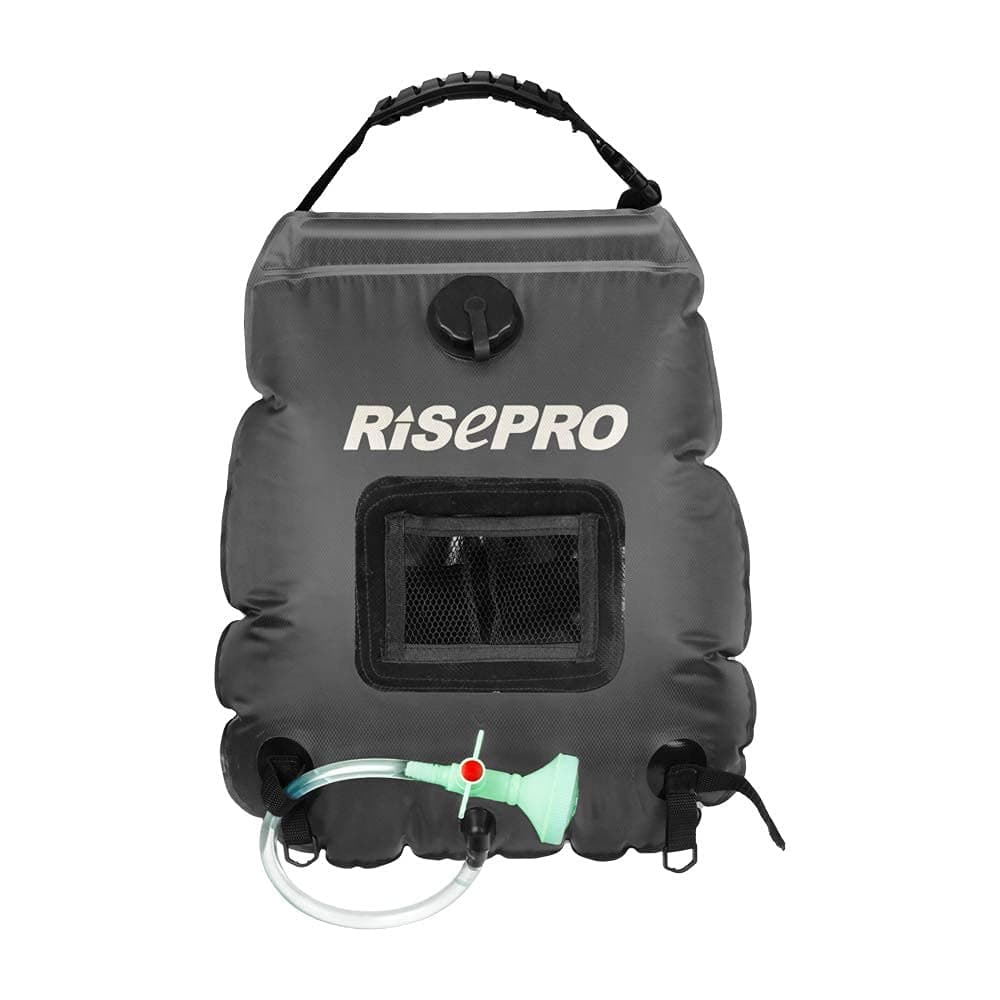 RISEPRO Solar Shower Bag, 5 gallons/20L Solar Heating Premium Camping Shower Bag Hot Water with Temperature 45Ã‚°C Removable Hose on/Off Switchable Shower Head Hiking Climbing Summer Shower