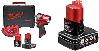 Milwaukee M12 FIW38-622X Fuel™ Impact Wrench Kit 12V 1 x 2.0Ah & 1 x 6.0Ah Li-ion & M12B6 12v 6.0Ah Red Lithium-ion Battery,4 x 4 x 10 cm