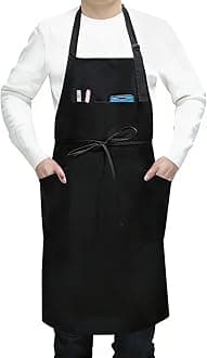 3 Pcs Dual Waterproof Oilproof Kitchen Chef Aprons with 4 Pockets for Men Women, Adjustable Soft Anti-Tear Cooking Bib Apron for Baking Grilling BBQ Painting Cleaning (Black)