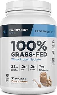 Transparent Labs Grass-Fed Whey Protein Isolate - Natural Flavor, Gluten Free Whey Protein Powder w/ 28g of Protein per Serving & 9 Essential Amino Acids - 30 Servings, Peanut Butter
