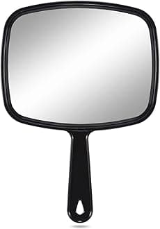 Large Hand Mirror, Salon Barber Hairdressing Handheld Mirror with Handle (Square Black 26cm x 19cm)