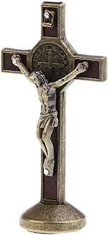 POFET Crucifix Jesus Christ Cross Statue Figurine For Car Home Chapel Decor - Bronze