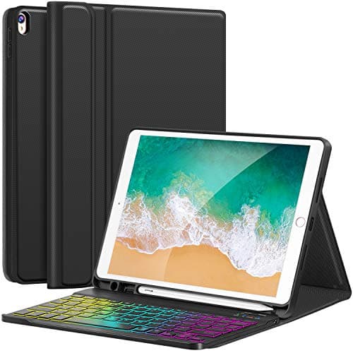 iPad Pro 10.5 Case with Keyboard 2017 for iPad Air 3rd Gen 10.5 2019 - Hundreds of DIY/7 Colors Backlight - Detachable Keyboard with Pencil Holder Folio Cover for New iPad Air 10.5" Inch, Papaya