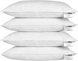 HOMESCAPES Pack of 4 Natural Duck Feather Pillows, Ultra Swelling and Fluffy 50 x 75 cm