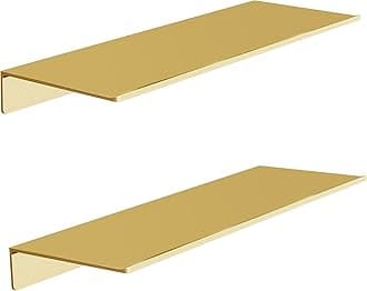Metal Floating Shelves, Shower Caddy, Brushed Gold Shelves for Wall, Decorative Wall Shelf Set of 2, Wall Mounted Display Shelves for Bedroom, Living Room, Bathroom, Office