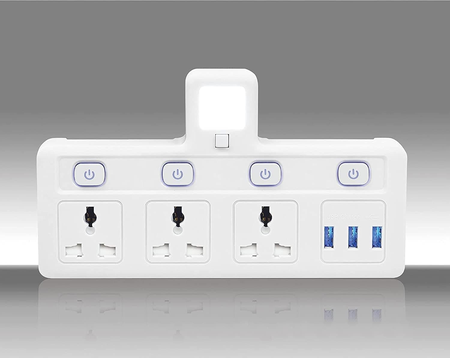 Tycom Power Adapter Multi Plug Extension with 3 USB Night Light, Extender Wall Charger Socket Multiple Electrical Outlet Adaptor, Charging Station for Home, Office -3 Way 3 USB Night Light