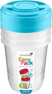 HOMESHOPA Round Plastic Food Storage Containers, Blue 3 Pack 1 Litre Screw & Seal Lids BPA-Free Stackable Leak-Proof Airtight Canisters, Microwave and Dishwasher Safe