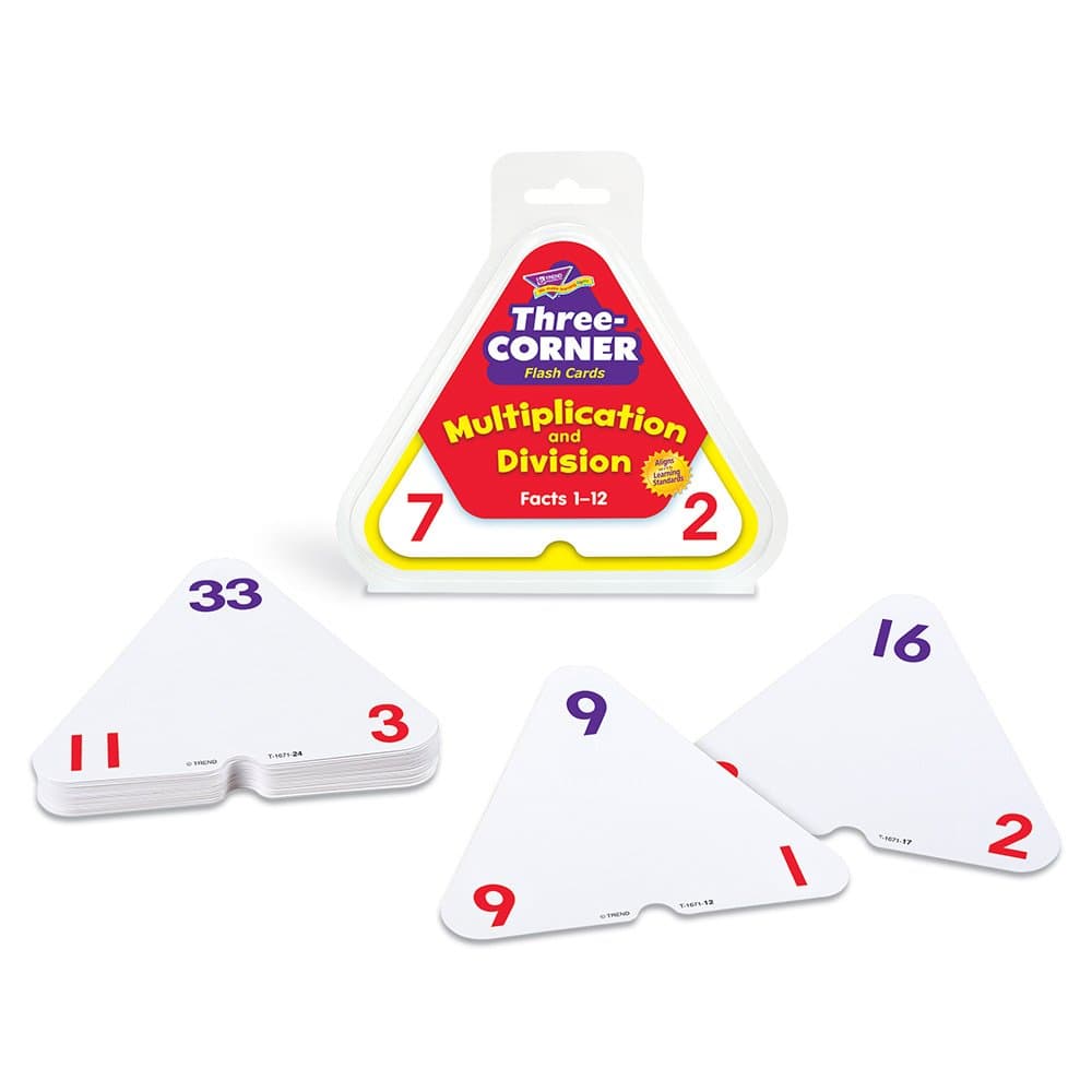 TREND ENTERPRISES: Three-Corner Multiplication and Division Flash Cards, Interactive Self-Checking Cards, Exciting Way for Everyone to Learn, 48 Two-Sided Cards Included, Ages 8 and Up