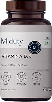 - Miduty Vitamin ADK Multivitamin Contains Vitamin A - D3 - K1 - K2 Immunity Booster, Bone Strength, Healthy Heart Vitamin ADK Supplement For Men and Women - 30 Capsules