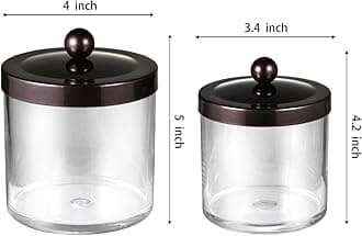 Premium Quality Plastic Apothecary Jars - Qtip Holder Bathroom Vanity Countertop Storage Organizer Canister Clear Acrylic for Cotton Swabs,Rounds, Balls,Makeup Sponges,Bath Salts / 2 Pack (bronze)
