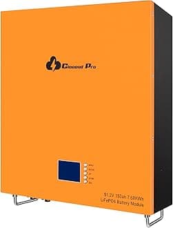 CloooudPro 48V 150Ah Power Wall LiFePO4 Deep Cycle Battery - 6000+ Cycles, 10-Year Lifetime, Built-in BMS & LED Monitor, Ideal for RV, Solar, Marine, Off-Grid, and Overland Applications.