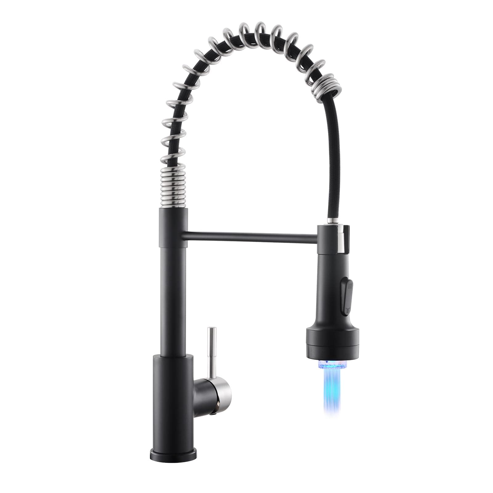 Kitchen Faucet with Pull Down Sprayer Single Hole Stainless Steel LED Faucet, Suitable for Farmhouses, RV, Laundry Room, Outdoor, and Campers. Llave para fregadero de cocina Nickel and Black