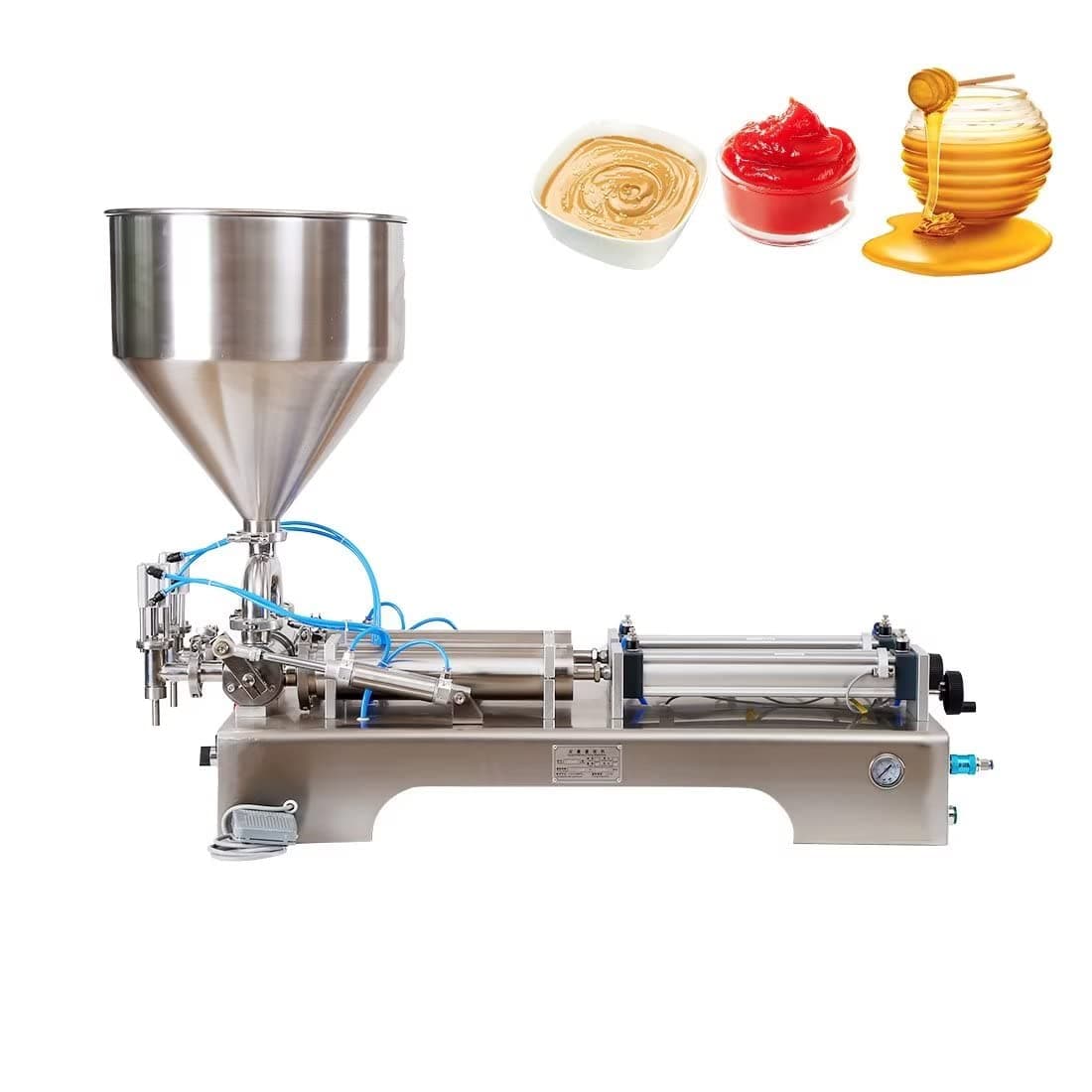 SIERINO Paste Filling Machine - 10-5000 ml Semi-Automatic Horizontal Pneumatic Cream Filling Machine, Stainless Steel Industrial Visco Liquid Filler Quantitative Filling Machine, Dual Head